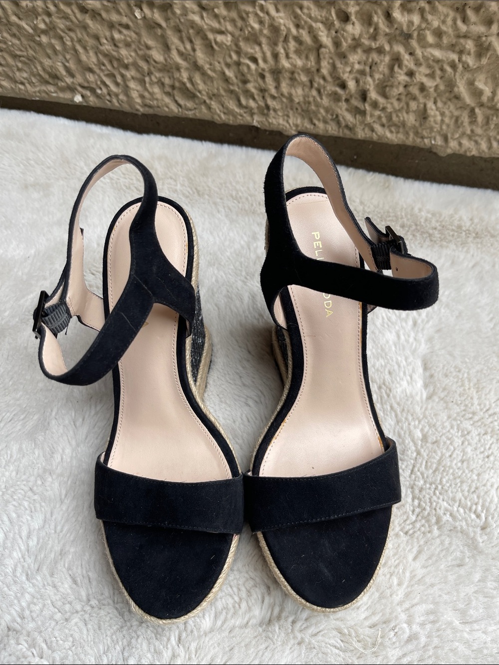 Pelle Moda Black Suede Espadrille Wedge Sandals in black Size 8